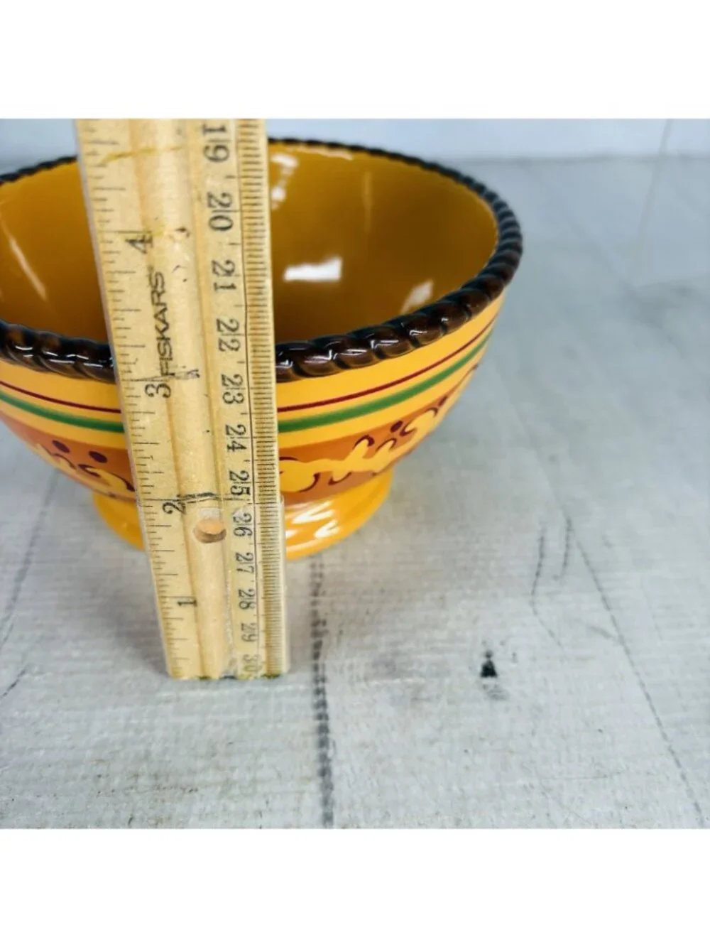Celebrating Home TUSCAN Orange Yellow Stoneware Footed Soup Cereal Bowls Set 2